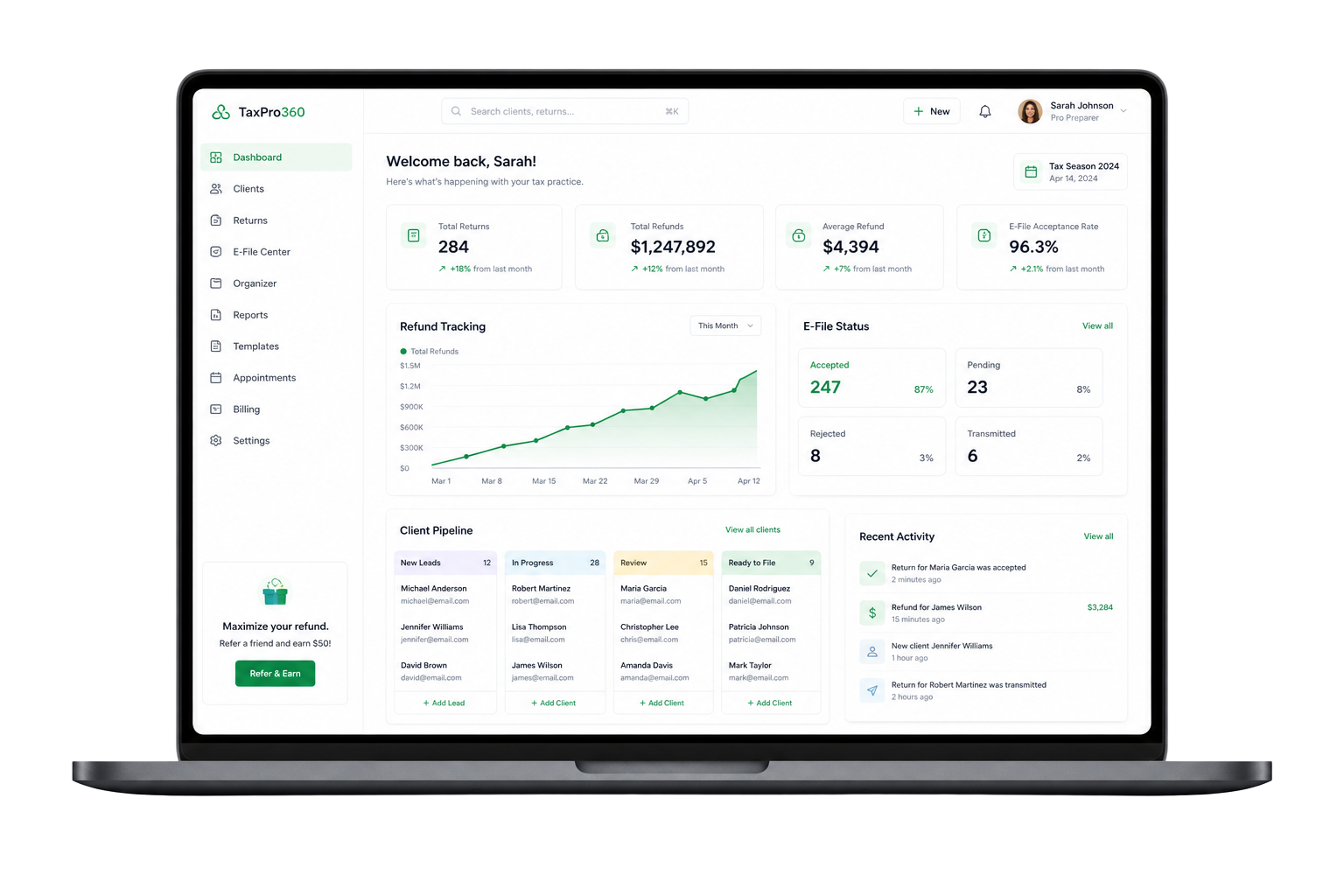 Integrity Tax Software dashboard